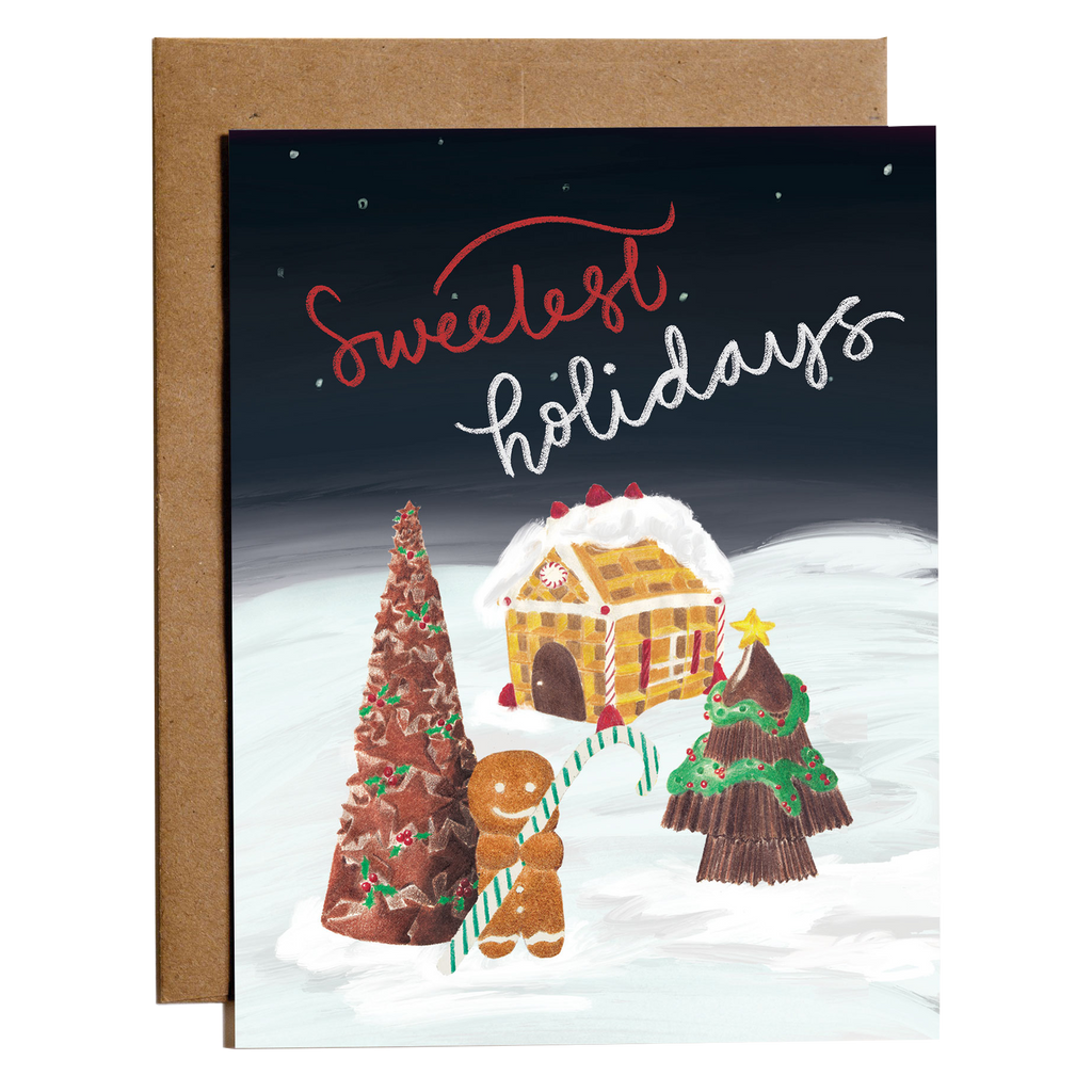 Holidays card | Gingerbread house dessert world