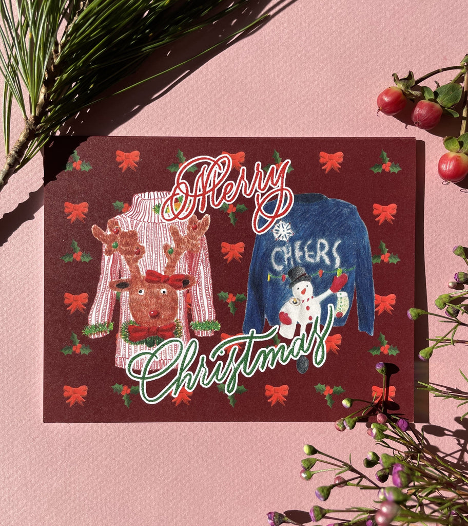 Holidays card | Ugly Sweater - Rudolph and Snowman