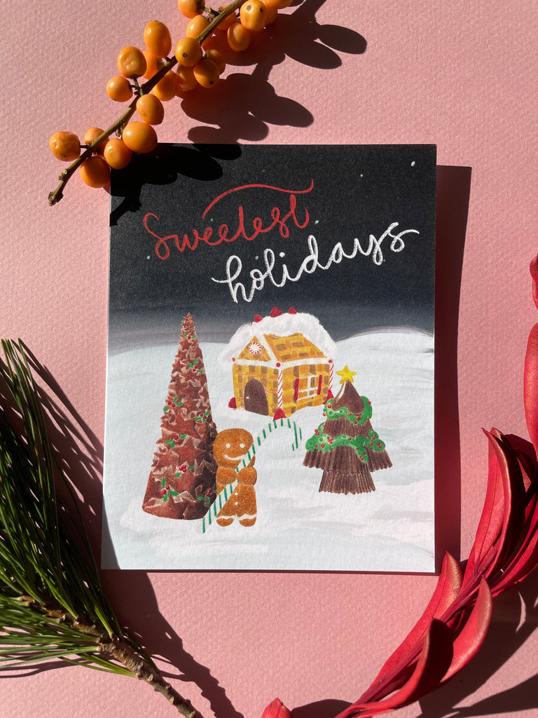 Holidays card | Gingerbread house dessert world