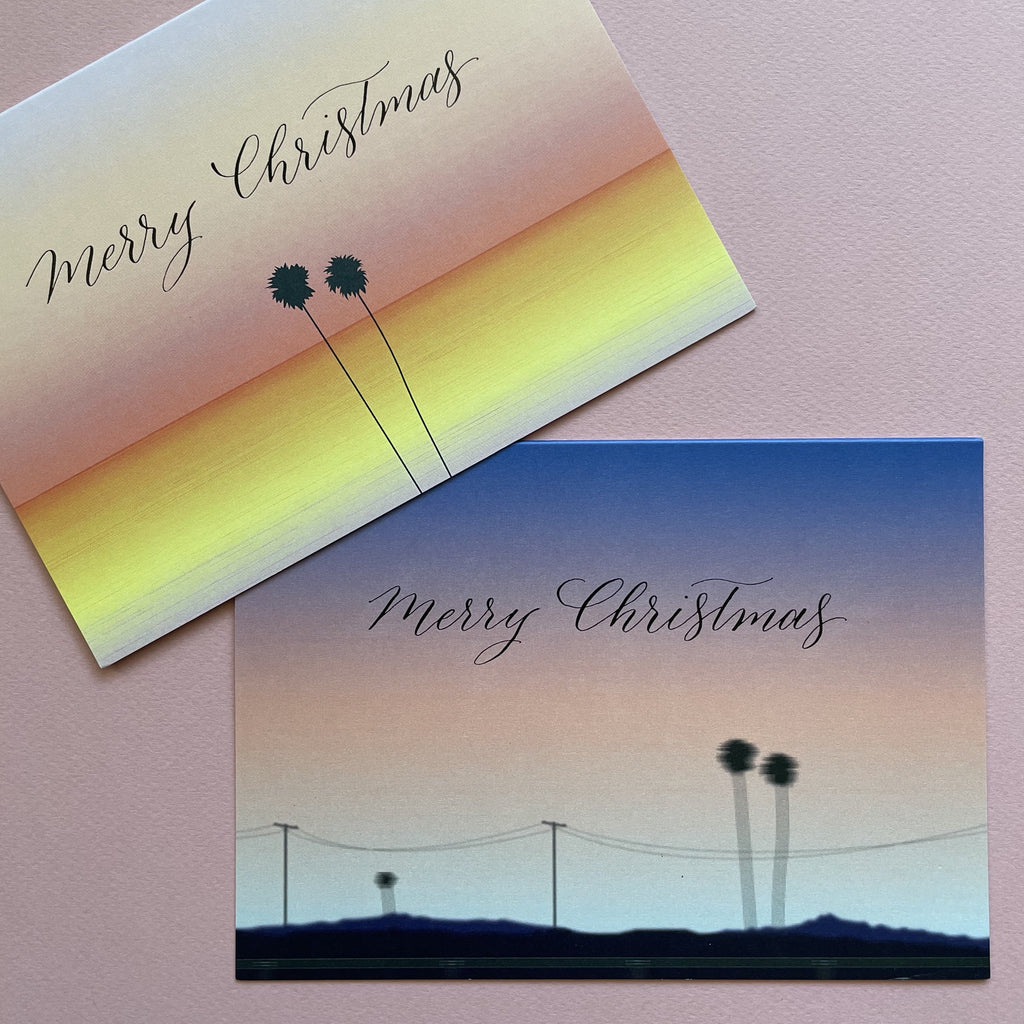 Calligraphy Card | Merry Christmas LA Purple Gradient