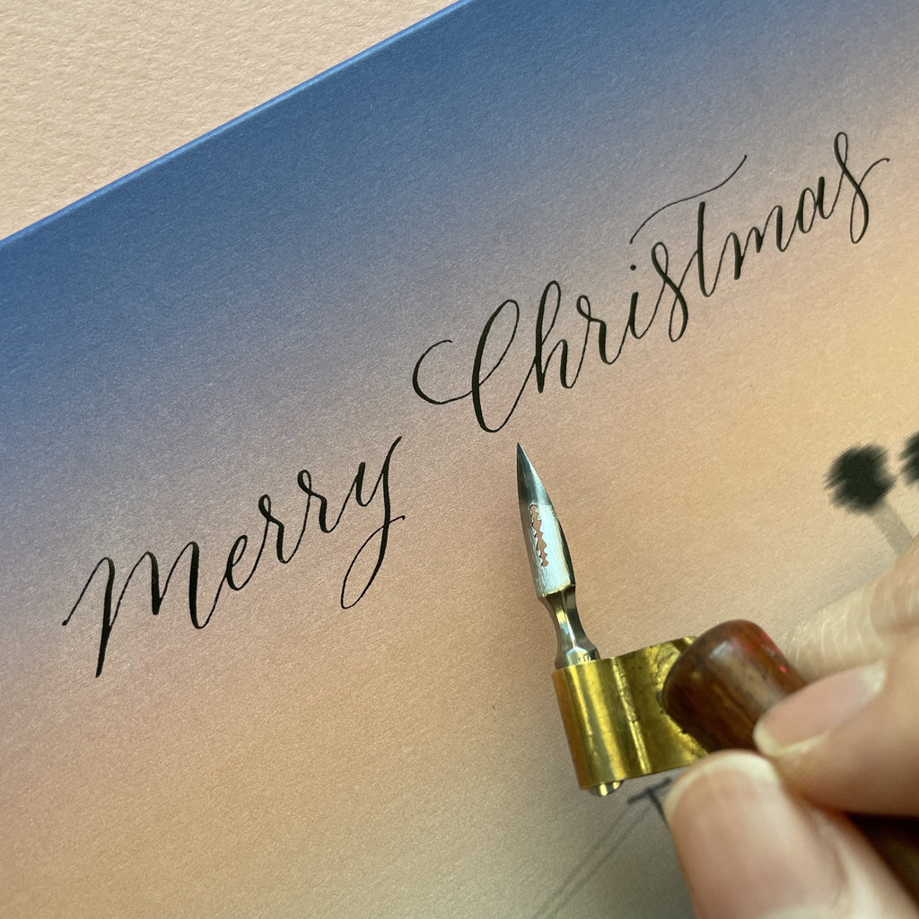 Calligraphy Card | Merry Christmas LA Purple Gradient
