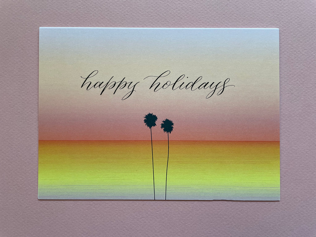 Calligraphy Card | Happy Holidays LA Pink Gradient Calligraphy