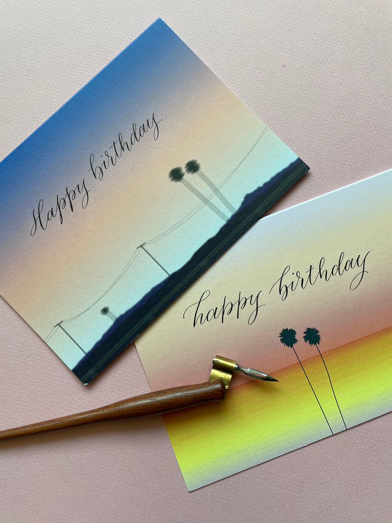 Calligraphy Card | Happy Birthday LA Purple Gradient Calligraphy