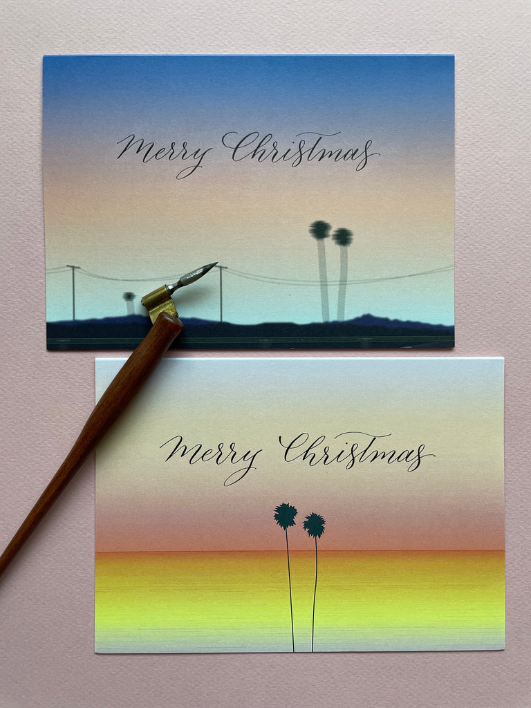 Calligraphy Card | Merry Christmas LA Pink Gradient Calligraphy